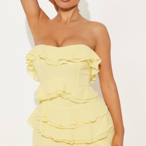 Fashion Nova Strapless Yellow Ruffle Dress - Picture 3 of 3